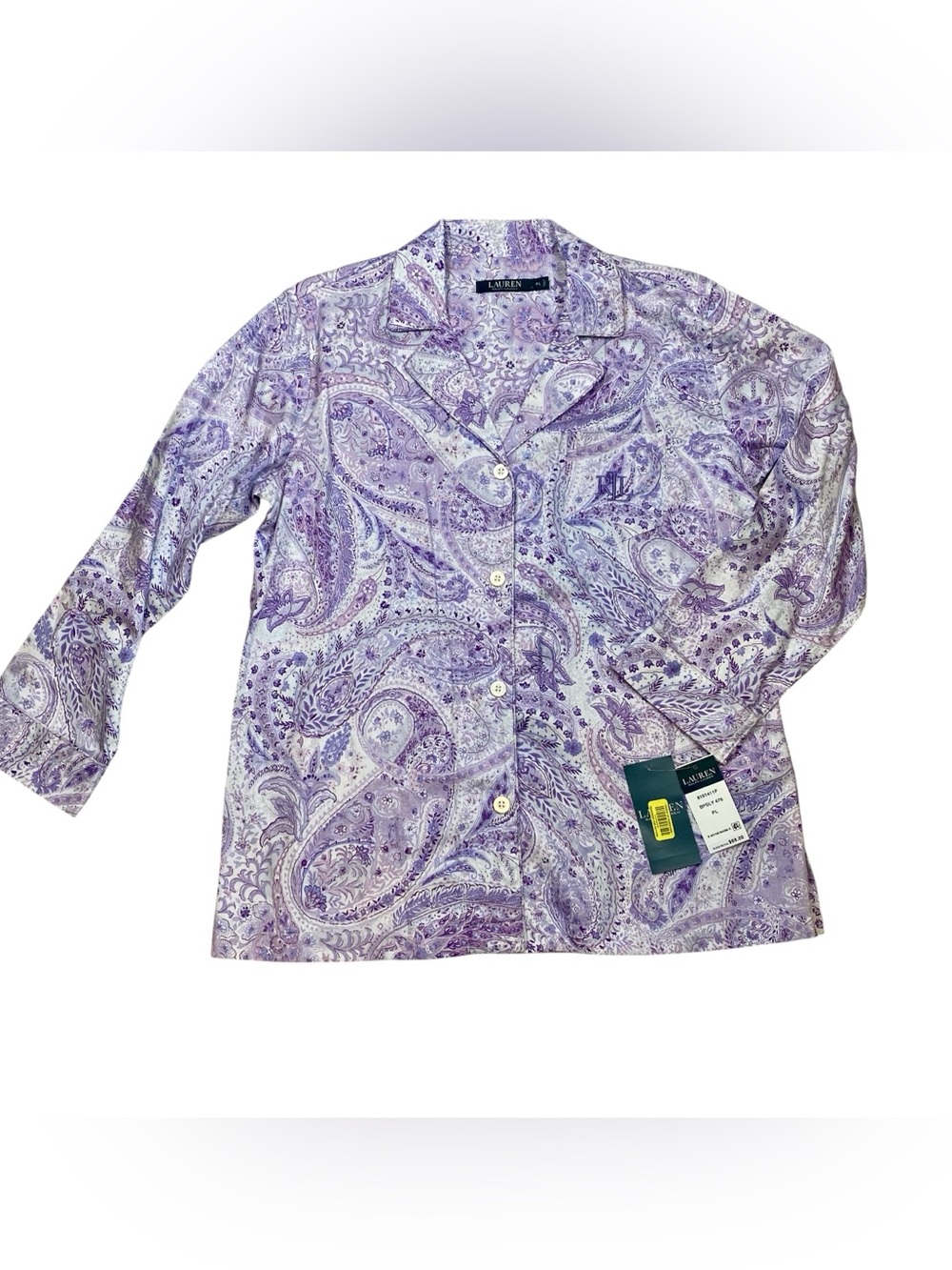 Lauren Ralph Lauren Purple Paisley Button-Up Pajama Top , Petite Large